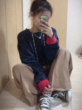 「Abercrombie&Fitch（アバークロンビーアンドフィッチ）のアイテム（スウェット）」を使った、mik_.さん（レディース・162cm）の冬コーディネート