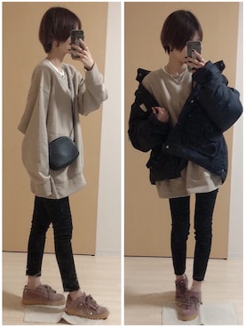 「Ungrid（アングリッド）のハイウエストスキニーデニム（デニムパンツ）」を使った、mik_.さん（レディース・162cm）の秋コーディネート