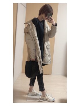 「Ungrid（アングリッド）のハイウエストスキニーデニム（デニムパンツ）」を使った、mik_.さん（レディース・162cm）の冬コーディネート