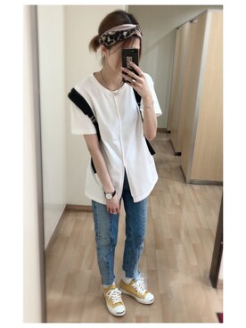 「OZOC（オゾック）のアイテム（デニムパンツ）」を使った、mik_.さん（レディース・162cm）の夏コーディネート