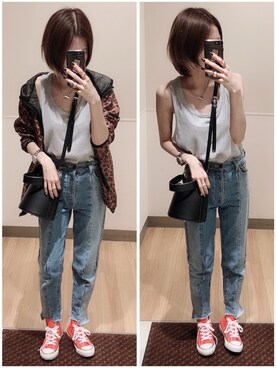 「OZOC（オゾック）のアイテム（デニムパンツ）」を使った、mik_.さん（レディース・162cm）の夏コーディネート