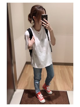 「OZOC（オゾック）のアイテム（デニムパンツ）」を使った、mik_.さん（レディース・162cm）の夏コーディネート