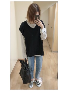 「OZOC（オゾック）のアイテム（デニムパンツ）」を使った、mik_.さん（レディース・162cm）の秋コーディネート