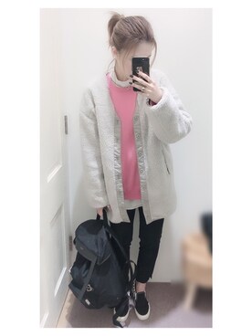 「Ungrid（アングリッド）のハイウエストスキニーデニム（デニムパンツ）」を使った、mik_.さん（レディース・162cm）の冬コーディネート