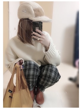 「LOWRYS FARM（ローリーズファーム）のストレッチヒールブーツ　851418（ブーツ）」を使った、mik_.さん（レディース・162cm）の冬コーディネート