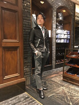 「NANO universe（ナノユニバース）のアイテム（ライダースジャケット）」を使った、nano・universe 名古屋ラシック STAFFさん（メンズ・170cm）の秋コーディネート