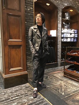 「NANO universe（ナノユニバース）のアイテム（ライダースジャケット）」を使った、nano・universe 名古屋ラシック STAFFさん（メンズ・172cm）の秋コーディネート