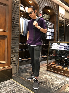 「NANO universe（ナノユニバース）のテンセルリネン半袖ニット（Tシャツ/カットソー）」を使った、nano・universe 名古屋ラシック STAFFさん（メンズ・170cm）の夏コーディネート