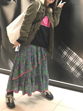 「OZOC（オゾック）のアイテム（モッズコート）」を使った、shiikaさん（レディース・168cm）の秋コーディネート