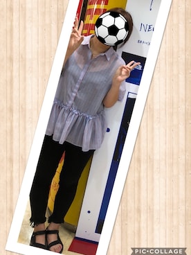 「KBF（ケイビーエフ）のWEB限定 シアーストライプシャツ（シャツ/ブラウス、ブルー系）」を使った、shiikaさん（レディース・168cm）の秋コーディネート