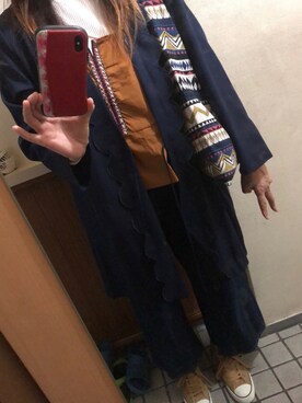 「チチカカ（チチカカ）のエスニテープコットンオーバーキャミソール（Tシャツ/カットソー、イエロー系）」を使った、shiikaさん（レディース・168cm）の秋コーディネート