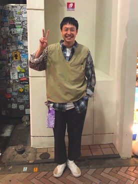 「MANASTASH（マナスタッシュ）のアイテム（ベスト）」を使った、tenkuluさん（メンズ・174cm）の秋コーディネート