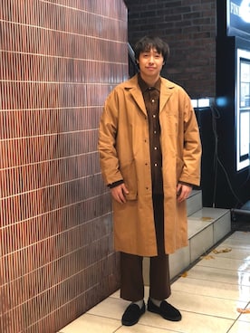 「アイテム（ステンカラーコート）」を使った、tenkuluさん（メンズ・174cm・20代）の冬コーディネート