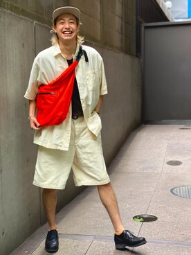 「meanswhile（ミーンズワイル）のアイテム（Tシャツ/カットソー）」を使った、tenkuluさん（メンズ・174cm）の夏コーディネート