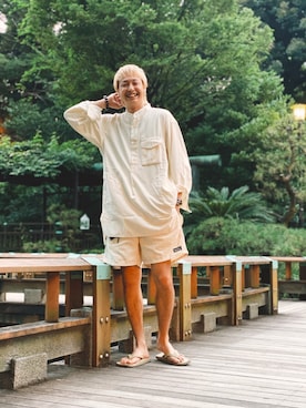 「MANASTASH（マナスタッシュ）のMANASTASH/マナスタッシュ　HEMP SHORTS for BEAVER ヘンプショーツフォービーバー（その他パンツ）」を使った、tenkuluさん（メンズ・174cm）の夏コーディネート