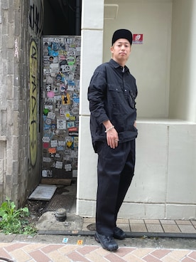 「and wander（アンドワンダー）のアイテム（トップス）」を使った、tenkuluさん（メンズ・174cm）の夏コーディネート