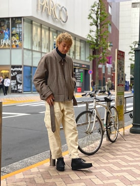 「meanswhile（ミーンズワイル）のアイテム（ジャケット/アウター）」を使った、tenkuluさん（メンズ・174cm）の秋コーディネート