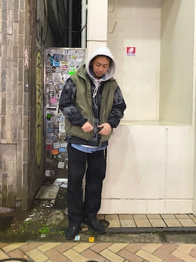 「ABU GARCIA（アブ・ガルシア）のアイテム（ベスト）」を使った、tenkuluさん（メンズ・174cm）の冬コーディネート