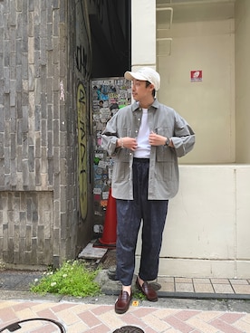 「meanswhile（ミーンズワイル）のアイテム（トップス）」を使った、tenkuluさん（メンズ・174cm）の春コーディネート