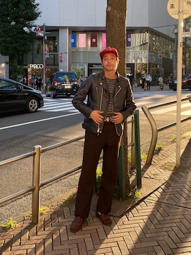 「ストリートファッション」｜「アイテム（ライダースジャケット）」を使った、tenkuluさん（メンズ・174cm）の秋コーディネート