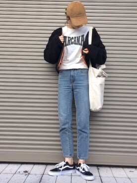 「Alpha Industries（アルファインダストリーズ）のアイテム（ブルゾン）」を使った、chikaさん（レディース・162cm）の秋コーディネート