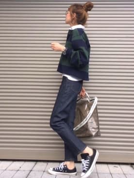 「SLY（スライ）の【ViVi11月号掲載】OWEN JW STRAIGHT-A（デニムパンツ）」を使った、chikaさん（レディース・162cm）の秋コーディネート