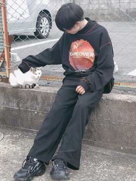 「シャリーフ(SHAREEF)」｜「アイテム（スウェット）」を使った、かまたさん（メンズ・173cm）の冬コーディネート