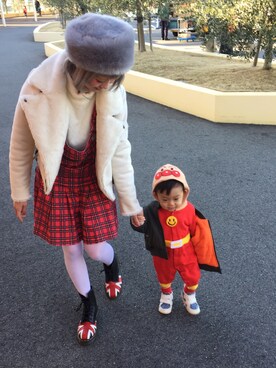 「RNA（アールエヌエー）のアイテム（オールインワン・サロペット）」を使った、るかくんmamさん（キッズ・80cm）の冬コーディネート