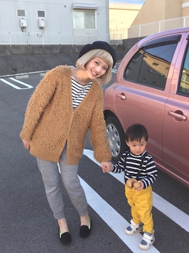 「PETIT BATEAU（プチバトー）のアイテム（チノパンツ）」を使った、るかくんmamさん（キッズ・80cm）の冬コーディネート