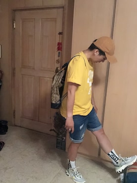 「roots（ルーツ）のアイテム」を使った、柚子さん（メンズ・160cm）の夏コーディネート