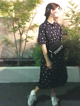 「POU DOU DOU（プードゥドゥ）のアイテム（シャツワンピース）」を使った、はなさん（レディース・157cm）の春コーディネート