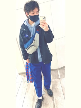 「CHUMS（チャムス）のアイテム（バッグ）」を使った、熱田佐武さん（メンズ・170cm）の冬コーディネート