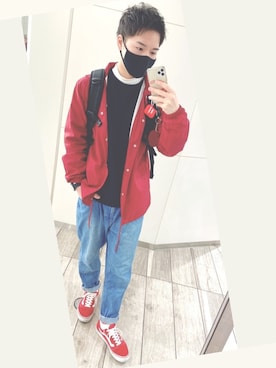 「レッドコーデ」｜「アイテム（その他）」を使った、熱田佐武さん（メンズ・170cm）の冬コーディネート