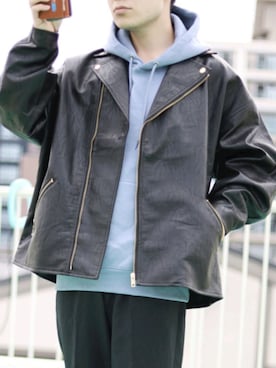 「act'm（アクトム）のアイテム（ライダースジャケット）」を使った、HIBIKIさん（メンズ・164cm）の秋コーディネート