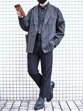 「PARKS TOKYO SELECT（パークストウキョウセレクト）のレザーベルト（ベルト）」を使った、HIBIKIさん（メンズ・164cm）の春コーディネート