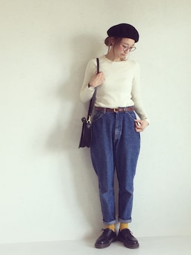 「Dr. Martens（ドクターマーチン）のDr.Martens (ドクターマーチン)/1461 3EYE GIBSON SHOES（その他シューズ）」を使った、ちばのぞみ。さん（レディース・165cm）の冬コーディネート