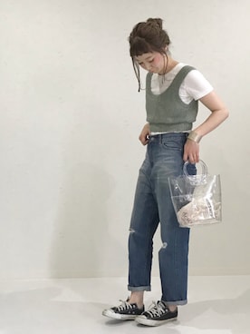 「FIL DE FER（フィルデフェール）のアイテム（パンツ）」を使った、ちばのぞみ。さん（レディース・165cm）の春コーディネート