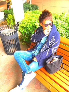 「AZUL by moussy（アズールバイマウジー）のアイテム（デニムジャケット）」を使った、yさん（メンズ・162cm）の冬コーディネート