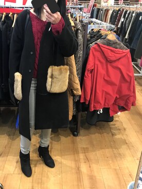 「OZOC（オゾック）のアイテム（ノーカラージャケット）」を使った、ayakaさん（レディース・162cm）の冬コーディネート