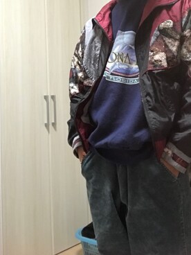 「レトロ」｜「アイテム（ナイロンジャケット）」を使った、かわだこさん（メンズ・165cm）の冬コーディネート