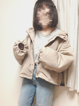 「UNIQLO（ユニクロ）のハイライズワイドストレートジーンズ（デニムパンツ）」を使った、hiiさん（レディース・157cm）の冬コーディネート