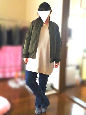 「tiptop（ティップトップ）のアイテム（MA-1）」を使った、Emi Suzuki ✿さん（レディース・155cm）の秋コーディネート