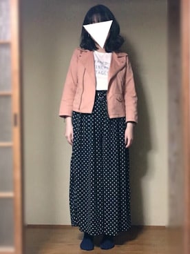 「ドットパンツ」｜「アイテム（ライダースジャケット）」を使った、Emi Suzuki ✿さん（レディース・155cm）の秋コーディネート