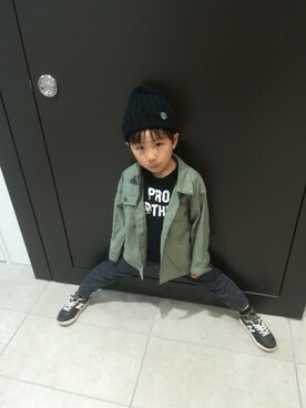 「AZUL by moussy（アズールバイマウジー）のアイテム（ニットキャップ/ビーニー）」を使った、genkidsさん（キッズ・120cm）の秋コーディネート