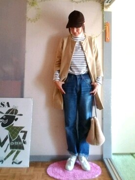 「SM2（エスエムツー）のアイテム（ノーカラージャケット）」を使った、こぺさん（レディース・163cm）の冬コーディネート