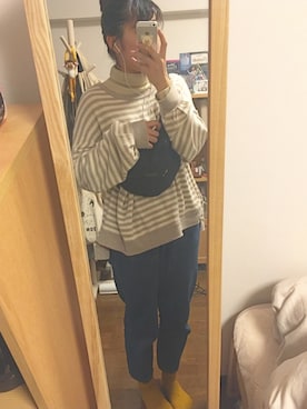 「マムジーンズ」｜ｅｍａ ¨̮ さん（レディース・160cm）の冬コーディネート