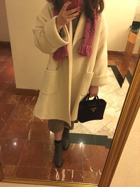 「Mila Owen（ミラオーウェン）のアイテム（ノーカラージャケット）」を使った、riko.12さん（レディース・156cm）の冬コーディネート