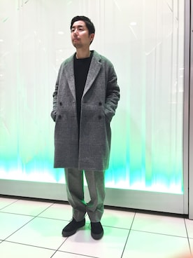 「UNUSED」｜「アイテム（チェスターコート）」を使った、Kiyotaka Nakagawaさん（メンズ・171cm）の冬コーディネート