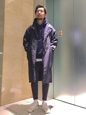「ネイビーコーデ」｜「アイテム（トレンチコート）」を使った、Kiyotaka Nakagawaさん（メンズ・171cm）の冬コーディネート