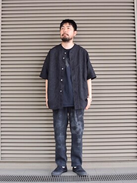 「MONKEY TIME（モンキータイム）の＜monkey time＞ G/D LC TWILL WIDE 1P EASY/イージーパンツ（その他パンツ、ブラック系）」を使った、Kiyotaka Nakagawaさん（メンズ・171cm）の春コーディネート